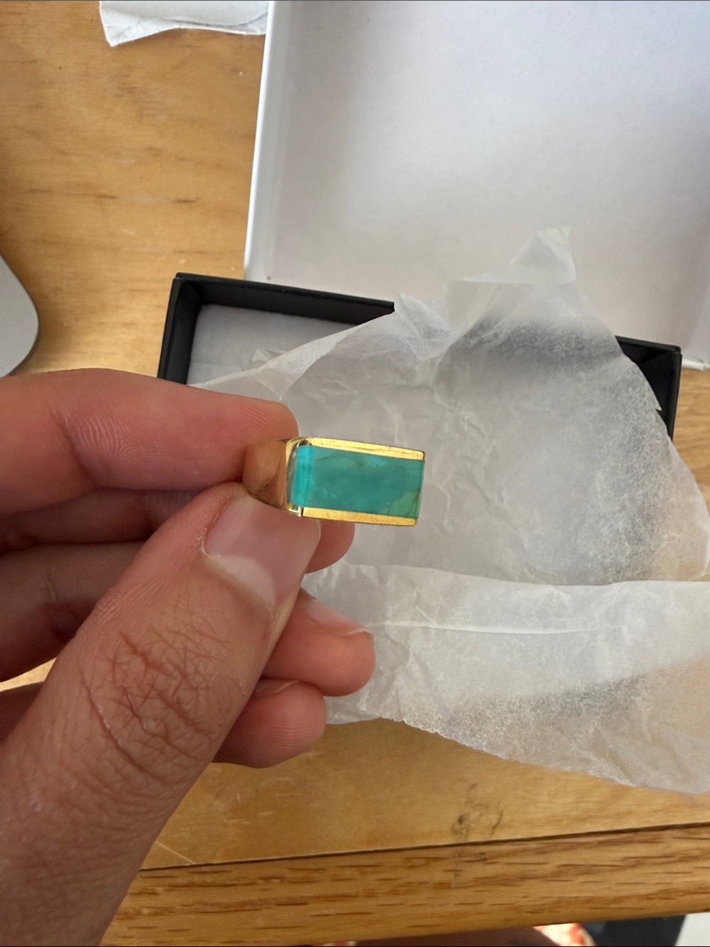Gold plated  Ring with Rectangular Turquoise Stone
